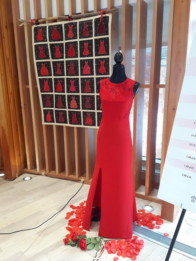 A red dress on a mannequin