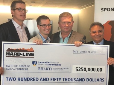 A large 250.000$ cheque being displayed with a Hard-line logo on it 