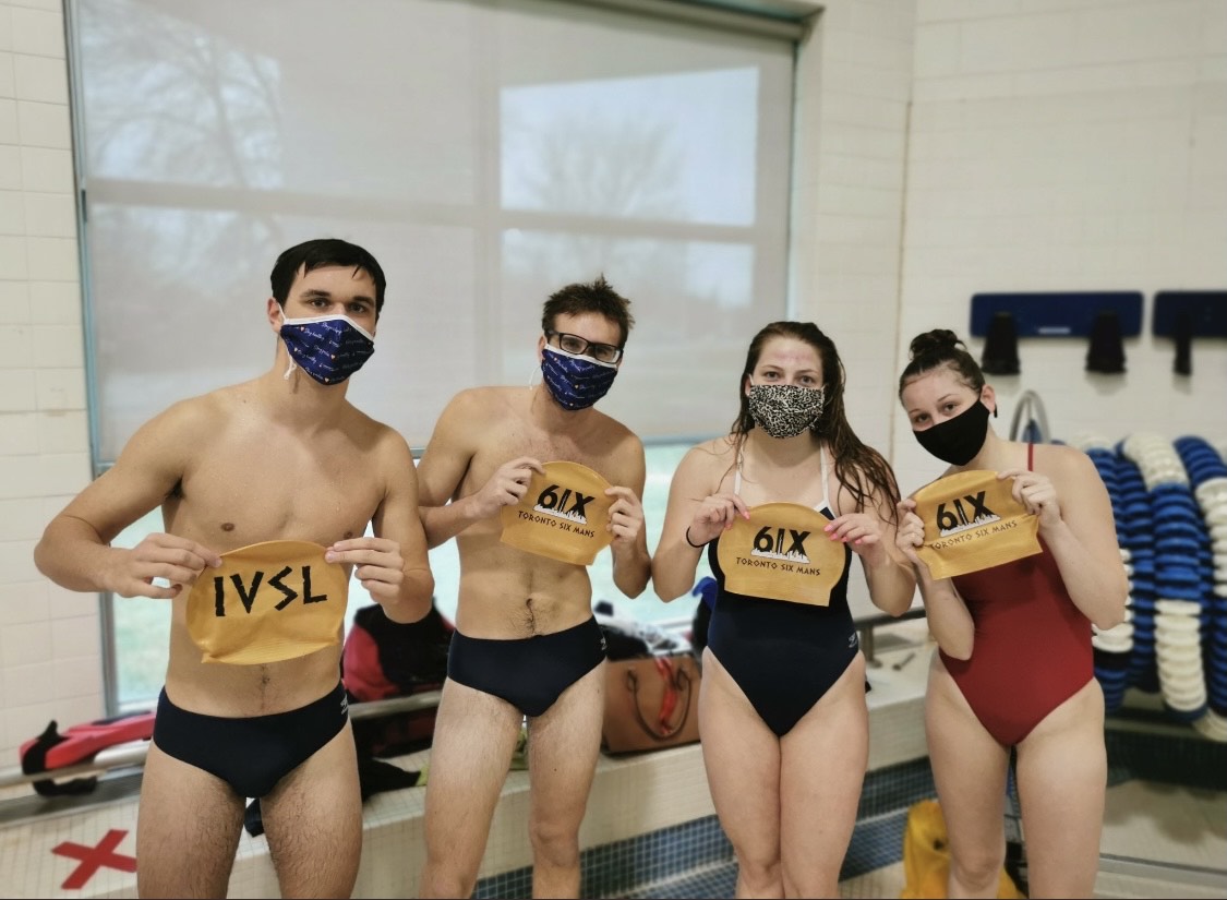 Dawson with teammates in the COVID-restricted-2020-2021-swim-season-during-an-in-house,-team-competition-(IVSL). 