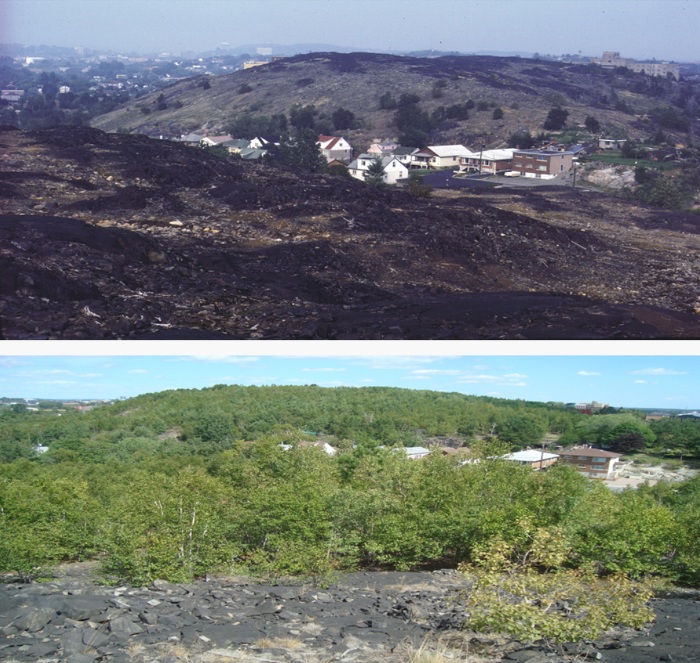 Sudbury's landscape before and after regreening.