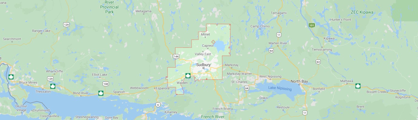Sudbury being located on a map