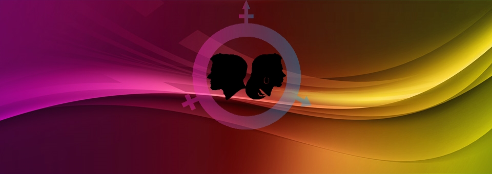 A silhouette of two heads in a circle 