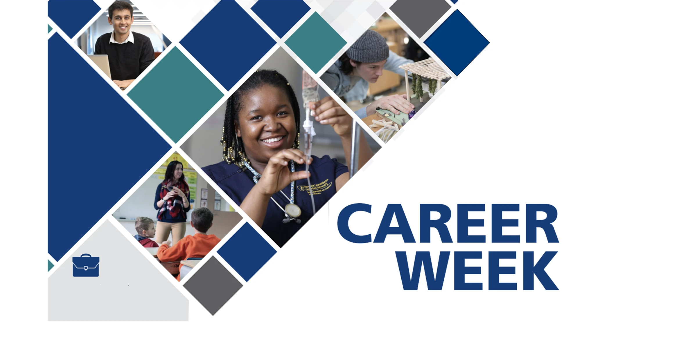 A collage of students working in different industries, with text which reads "CAREER WEEK"