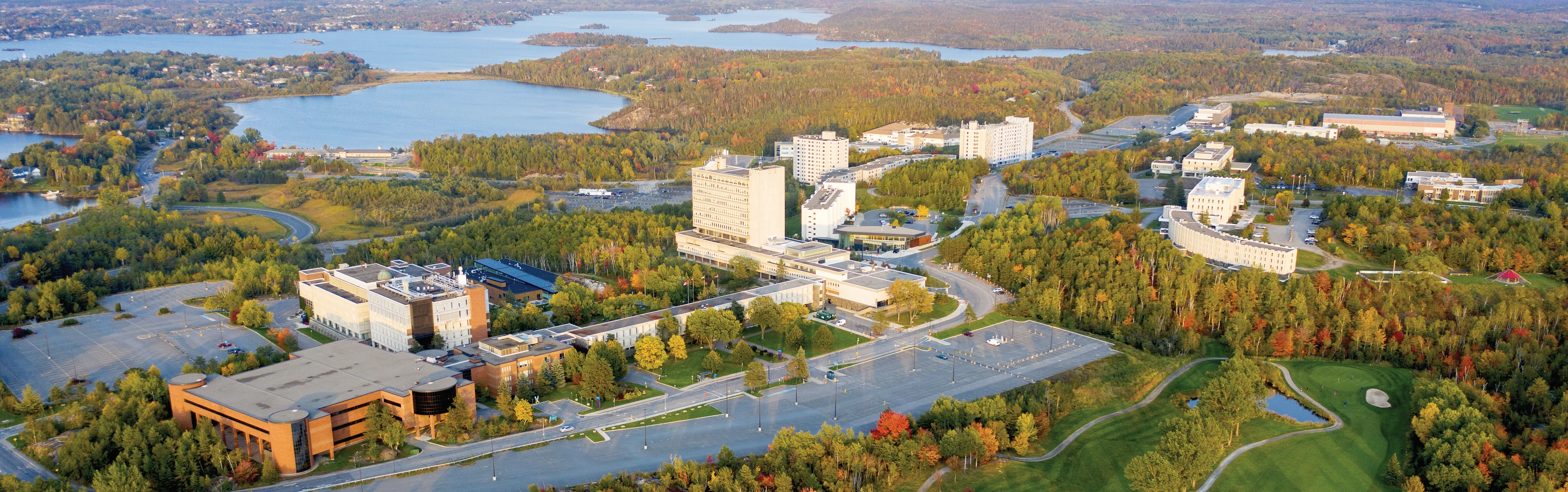 An aerial view of the Laurentian University campus during Autumn.