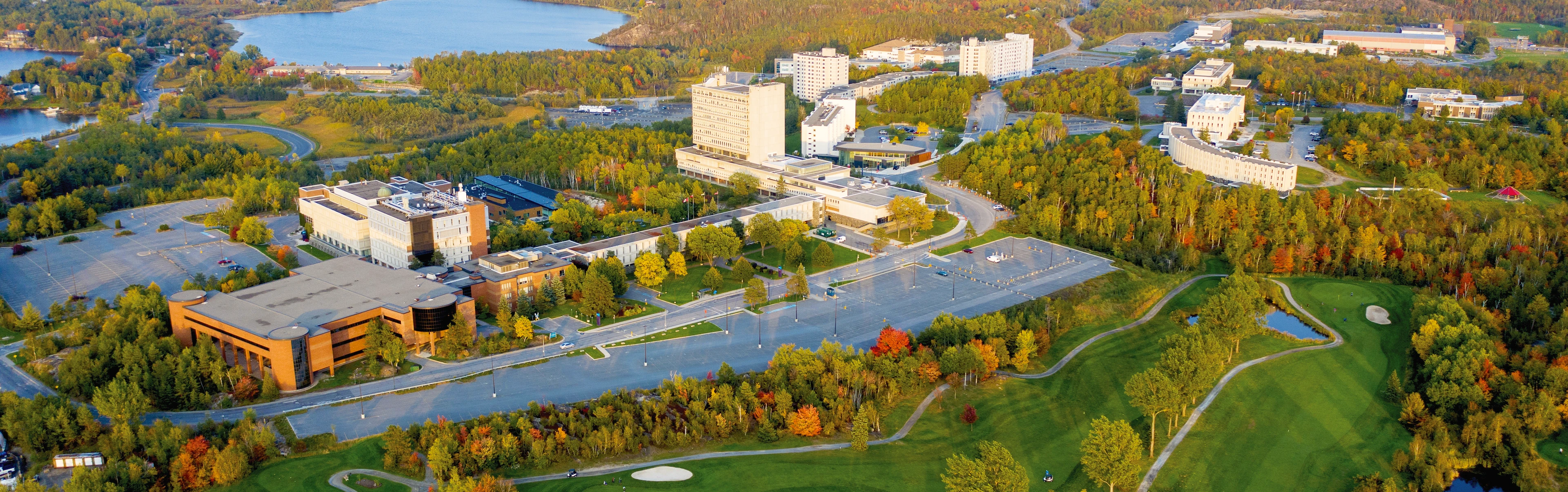 An aerial view of the Laurentian University campus during Autumn.