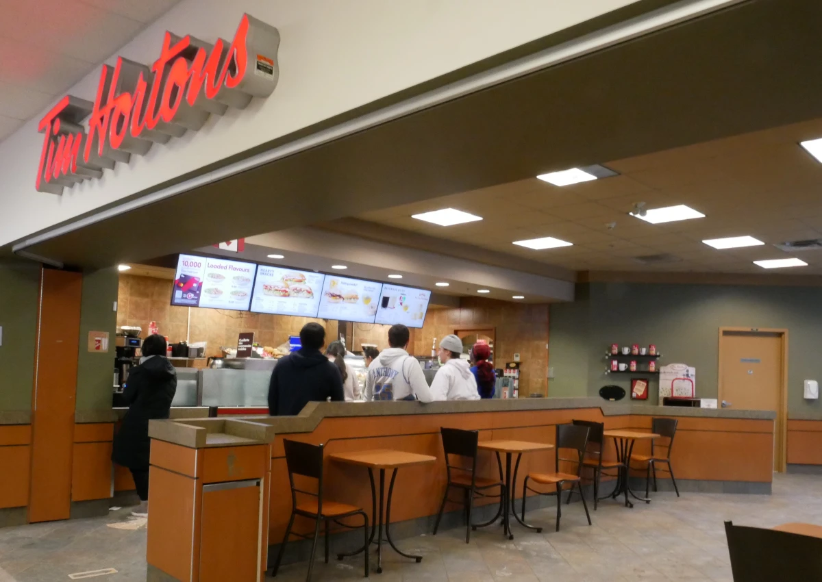The entrance of Tim Hortons on the first floor of the Arts Building