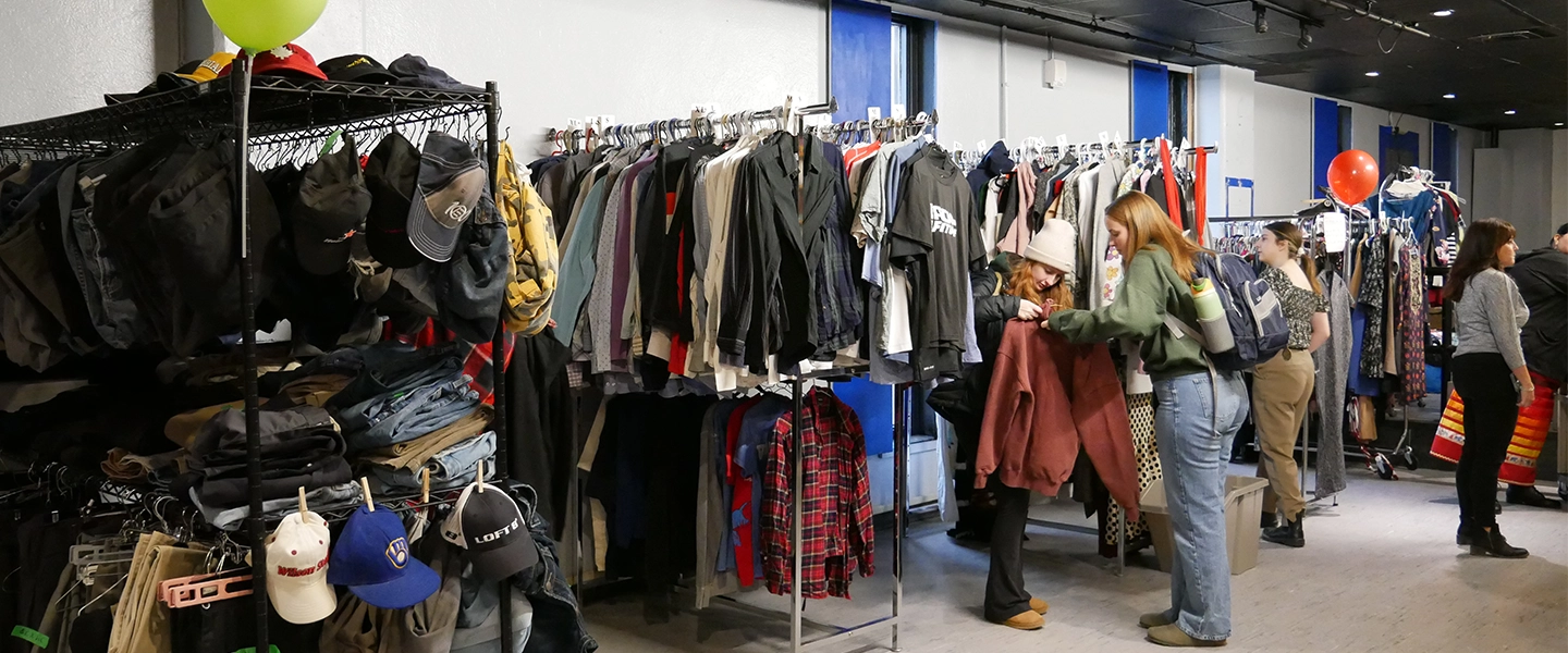 Members of the Laurentian Community browse the Free Store's offerings at its Grand Opening.