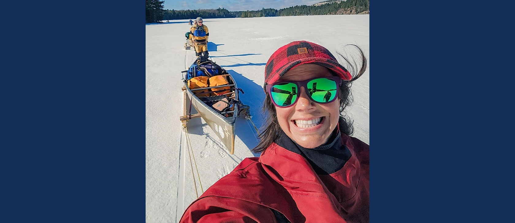 Kielyn Marrone leading a Canoe hauling expedition in the shoulder season of late winter and early spring.