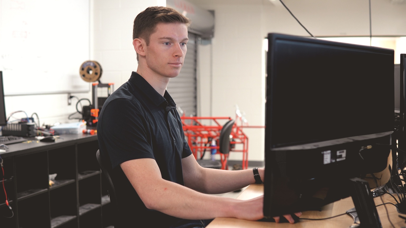 Student working on the computer in the lab