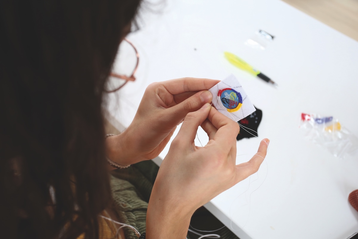 A woman doing needlework