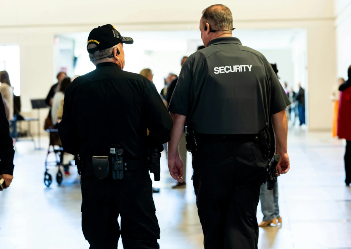 Security walking around a place