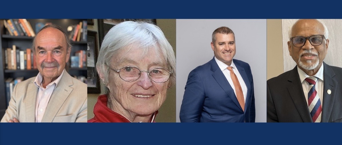 From left to right: Honorary Doctorate recipient Glenn Nolan; Honorary Doctorate recipient Dr. Patricia Pickard; Chancellor-elect Kristan Straub; and Honorary Doctorate recipient Dr. Rayudu Koka.