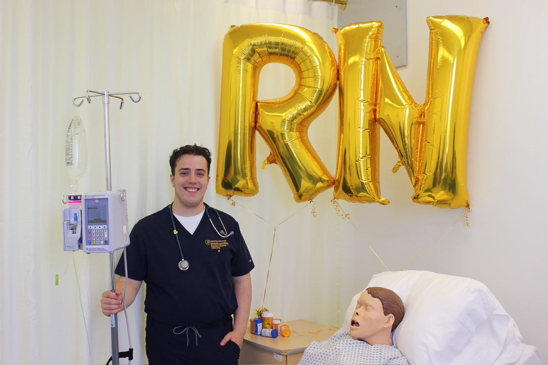 Jacob Sintic, a third-year Bachelor of Science in Nursing student and incoming LUNSA President, in the Laurentian University nursing simulation lab.