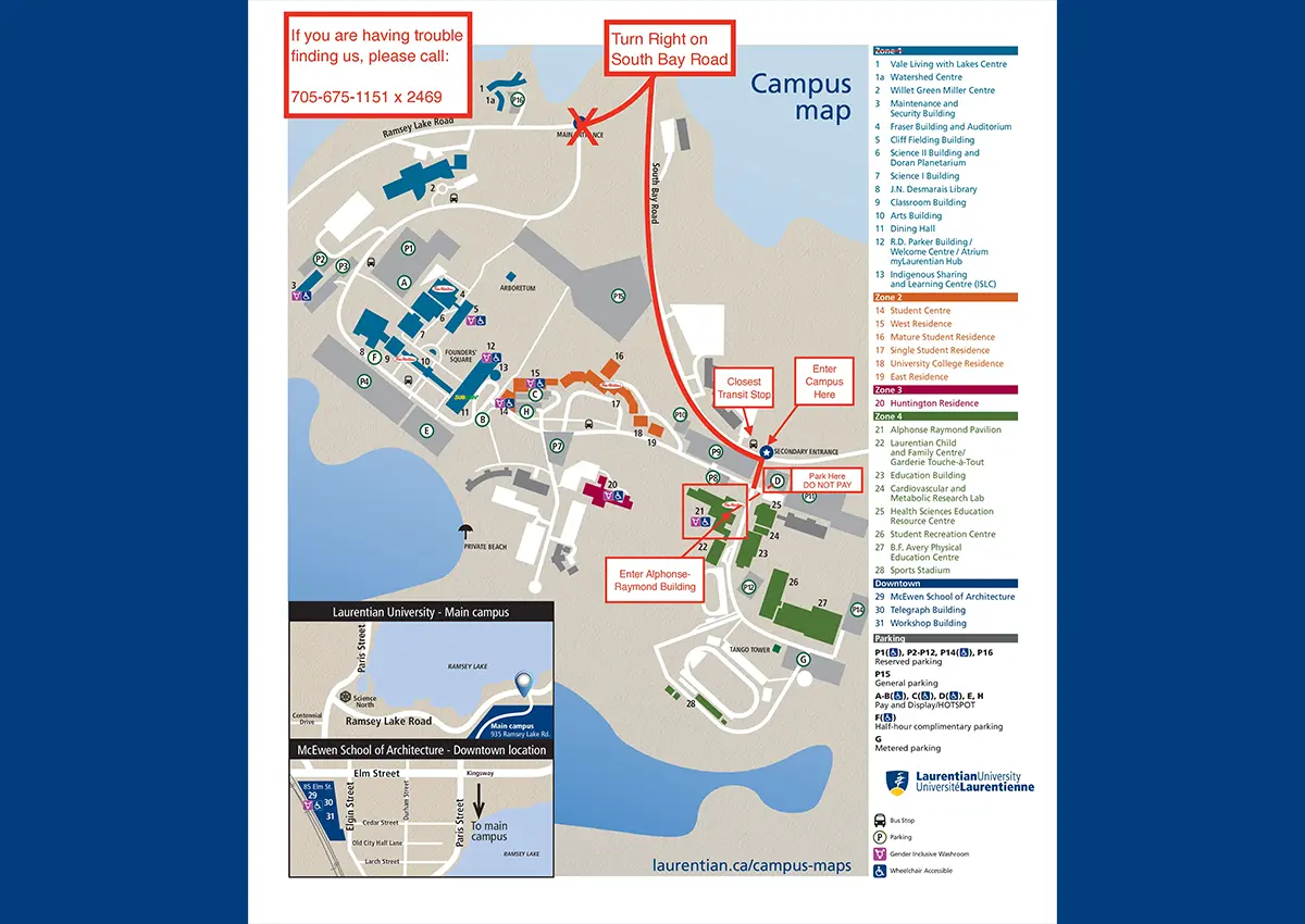 Laurentian Campus Map with instructions on how to reach the minds and morality lab