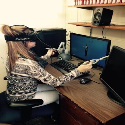 Person using a VR headset for research