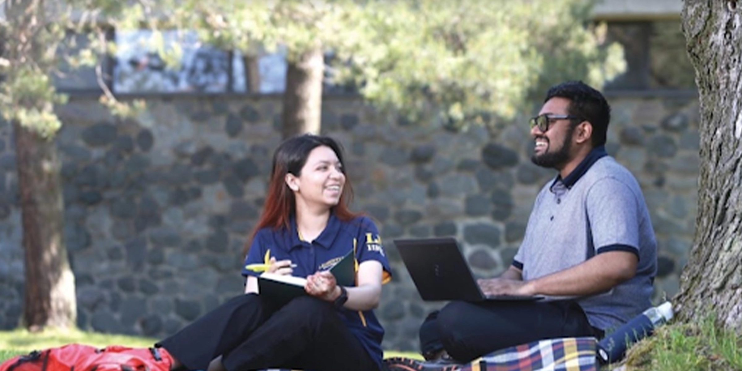 Students sitting outside studying