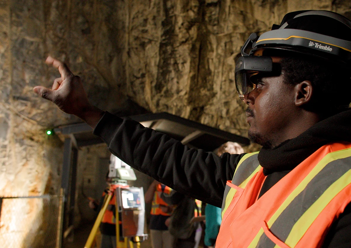A Laurentian University Engineering student in a mine.