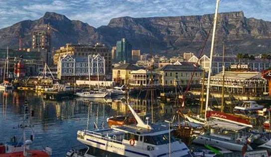 Boats along the waterfront in Cape Town, South Africa.