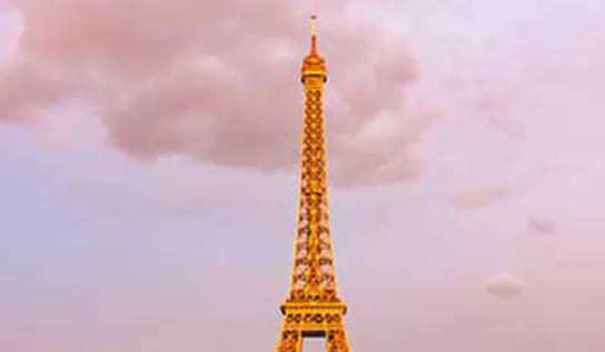 The Eiffel Tower at sunset.