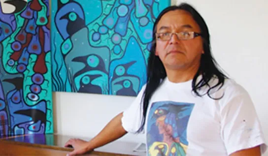 Mark Seabrook displaying his art work.