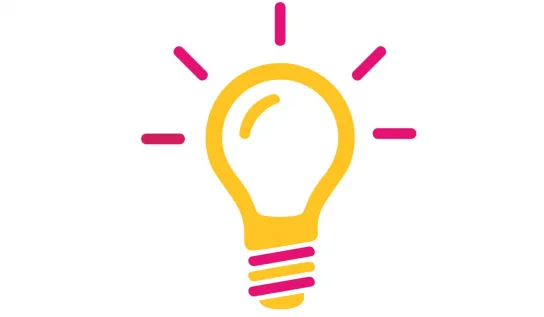 Drawing of a pink and yellow lightbulb 