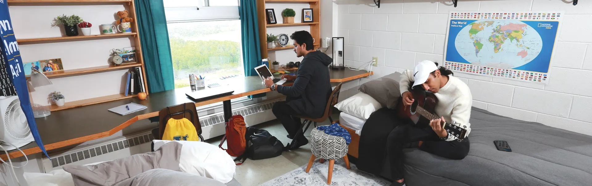 Two Laurentian University students in their shared residence dorm.