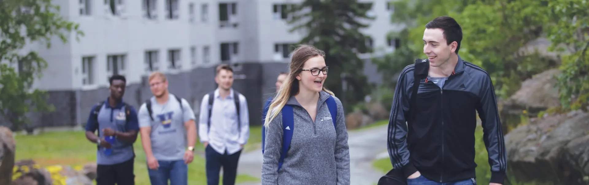Students walking on the Laurentian University campus.