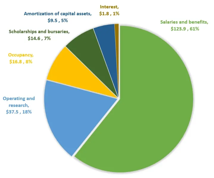 A pie chart showcasing that the total projected expense is $215.1M
