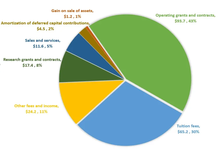 A pie chart showcasing that the total projected revenue is $217.8M
